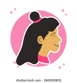 Estilo plano de icono de avatar de cabeza femenina. Sticker de Ilustración de Símbolos de Fotografía de Perfil de Niña. Vector Con Logotipo Avatars De Mujer Bonita Adolescente. Perfil de usuario de caracteres de dibujos animados de personas

