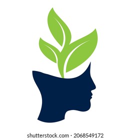 Female head with  brain tree logo concept. Organic brain  tree mind concept design.