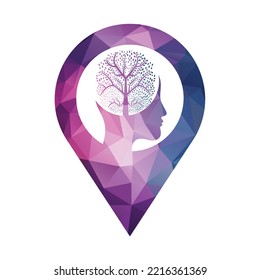 Female head with  brain tree logo concept. Organic brain  tree mind concept design.