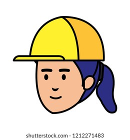 female head builder constructor with helmet