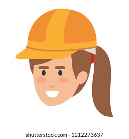 female head builder constructor with helmet