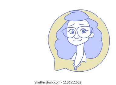 female head chat bubble profile icon woman avatar support service call center concept sketch doodle character portrait horizontal vector illustration