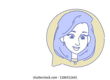 female head chat bubble profile icon woman avatar support service call center concept sketch doodle character portrait horizontal vector illustration