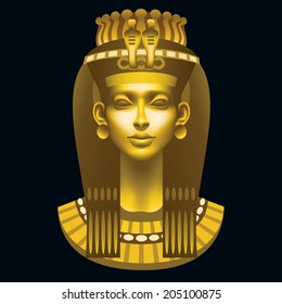 Female head in the Egyptian style in the crown on a black background