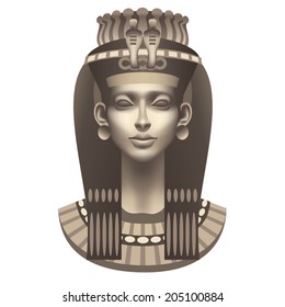 Female head in the Egyptian style in the crown on a white background