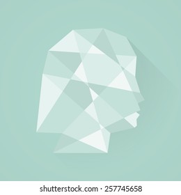Female head icon. Low poly style. Flat design
