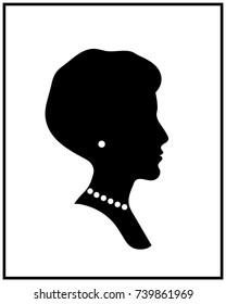 Female head with jewelry profile silhouette, vector