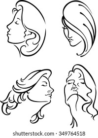 Female Head Line Art-Variations of lady face/hair for beauty products elements