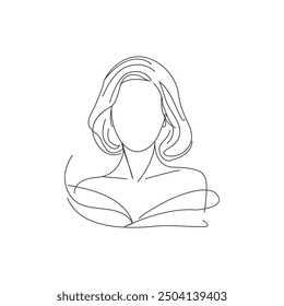 Female, head, profile, beauty hand drawn icon. A girl head in a modern one line style. Aesthetic outline, posters, stickers, logo. Vector illustration.