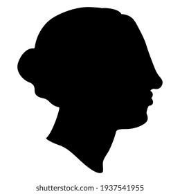 Female head in profile. Black silhouette on white background.