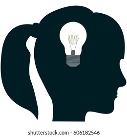female head profile silhouette with bulb