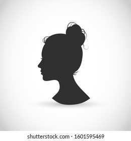 Female head profile vector, woman wearing bun