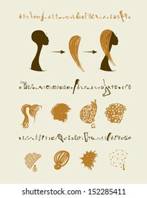 Female head and set of hairstyles for your design