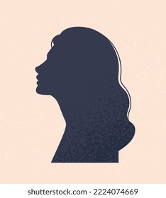 Female head silhouette. Abstract portrait of woman in old and retro style. Wealth and luxury, aesthetics and elegance. Graphic element for printing on fabric. Cartoon flat vector illustration