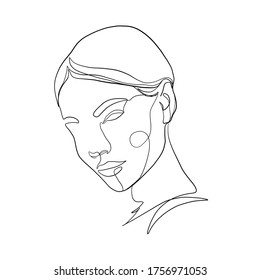 Female head silhouette drawn in one continuous line. Linear glamour logo in minimal design for hair stylist, makeup artist, beauty salon and cosmetology. Beautiful woman face. Minimal portrait girl. 