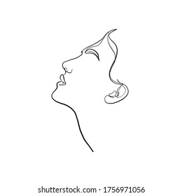 Female head silhouette drawn in one continuous line. Linear glamour logo in minimal design for hair stylist, makeup artist, beauty salon and cosmetology. Beautiful woman face. Minimal portrait girl. 