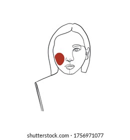 Silueta de cabeza femenina dibujada en una línea continua. Logo de glamour lineal en diseño mínimo para estilista de cabello, maquillador, salón de belleza y cosmetología. Hermosa cara de mujer. Niña mínima retrato. 