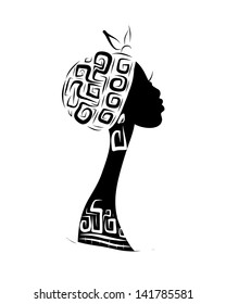 Female head silhouette for your design, ethnic ornament