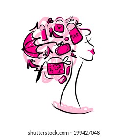 Female head sketch, shopping concept for your design