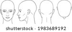 Female head vector illustration in front, back, top, side view