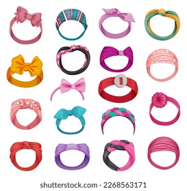 Female Headband with Ribbon and Bow Big Vector Set