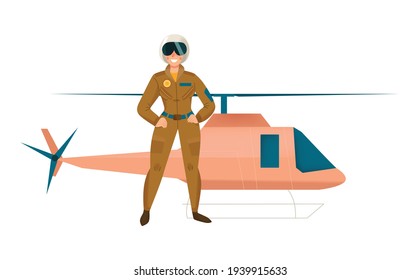 Female Helicopter Pilot In Uniform Flat Vector Illustration