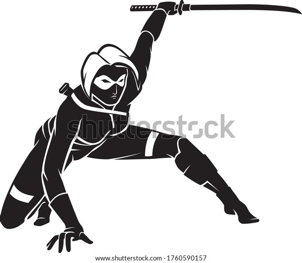 Female Hero Crouching Sharp Katana Sword Stock Vector (Royalty Free ...