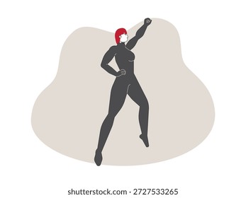 Héroe femenino listo para atacar a los enemigos, Ilustración vectorial de dibujos animados sobrehumanos.