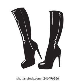 Female high black boots. Vector illustration