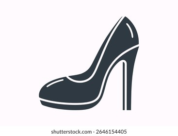 Logotipo de ilustração de sapatos de salto alto feminino. Silhueta preta e branca do sapato do salto alto isolada no fundo claro indicando elegância e marcas de moda de luxo. Sinal de sapato, símbolo, ícone, cartão de pictograma