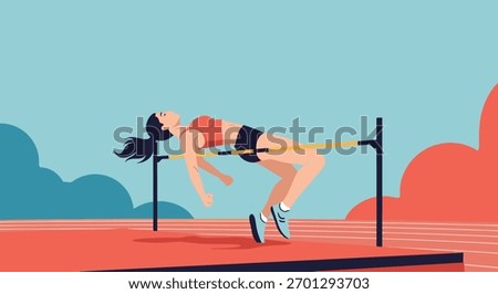 A female high jumper demonstrates remarkable athleticism and skill, gracefully clearing the bar during a track and field event.