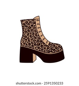 Female high platform shoes with leopard print on white background