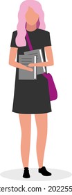 Female high school senior with pink hair semi flat color vector character. Full body person on white. Subcultured individual isolated modern cartoon style illustration for graphic design and animation