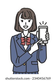 Female high school student showing a smartphone