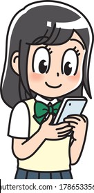 
Female high school student watching smartphone