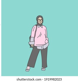 female hijab card illustration on green background