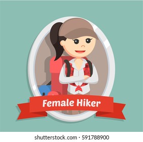 female hiker in emblem