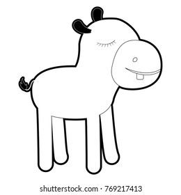 female hippopotamus cartoon with closed eyes expression in black silhouette with thick contour