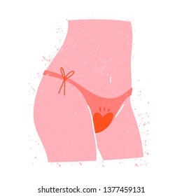 Female hips. Lady in panties silhouette. Menstruation theme. Period. Feminine hygiene. Menstrual protection. Hand drawn vector illustration