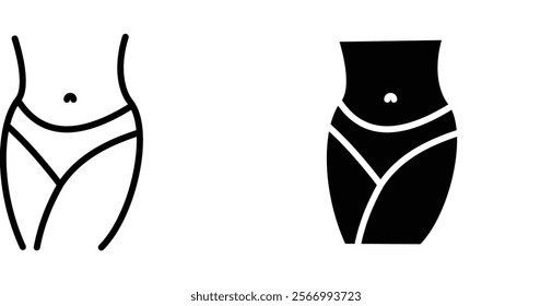 Female hips and waist icons in outline and fill. vector illustration for ui.