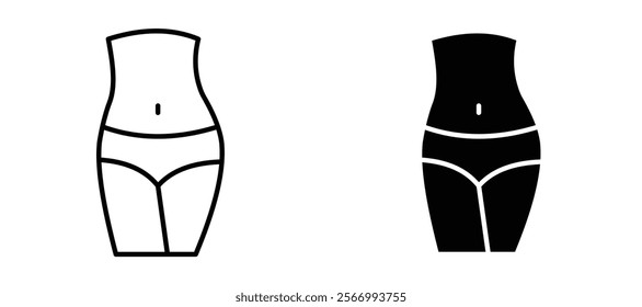 Female hips and waist icons in outline and fill. vector illustration for ui.