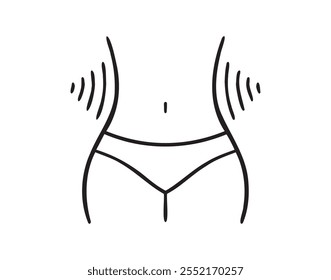 Caderas femeninas y icono de contorno de cintura. Silueta de línea de figura saludable delgada Ilustración vectorial aislada. Cuerpo de mujer de golpe delgado caderas femeninas y icono de cintura. Ilustración vectorial