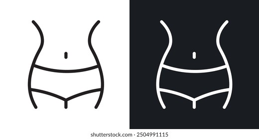 Female hips and waist vector icon set black and white filled and outlined style.