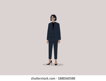 A Female Hispanic CEO Of The Company Wearing A Business Suit With High Heels, Elegance At Work