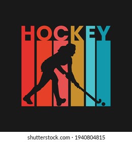 Female Hockey Player. Hockey text t shirt design, vector Illustration. Design template for t shirt lettering, typography, print, poster, banner, gift card, label sticker, flyer, mug.
