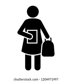 Female holding bag and notes depicting class teacher 