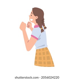 Female Holding Fists as Social Media Follower and Subscriber Showing Adoration Vector Illustration