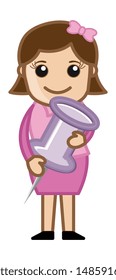 Female Holding Map Pin - Cartoon Character
