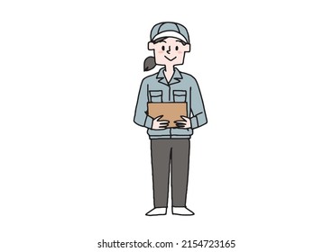 Female Home Delivery Driver, Various Occupations In Which Women Play An Active Role, Comical Handwritten Characters, Vector, Line Drawing And Color