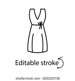 Female home dress outline icon. Homewear and sleepwear. Customizable linear contour symbol. Editable stroke. Isolated vector stock illustration